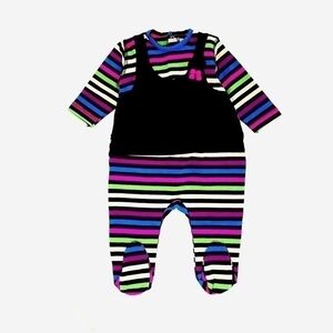All Navy Pink Striped Cotton Baby Girl Footie Romper Size 6-9 Months NWOT